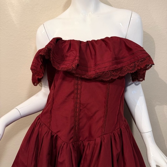 Shein Off-Shoulder Burgundy Dress with Lace Trim - Picture 3 of 10